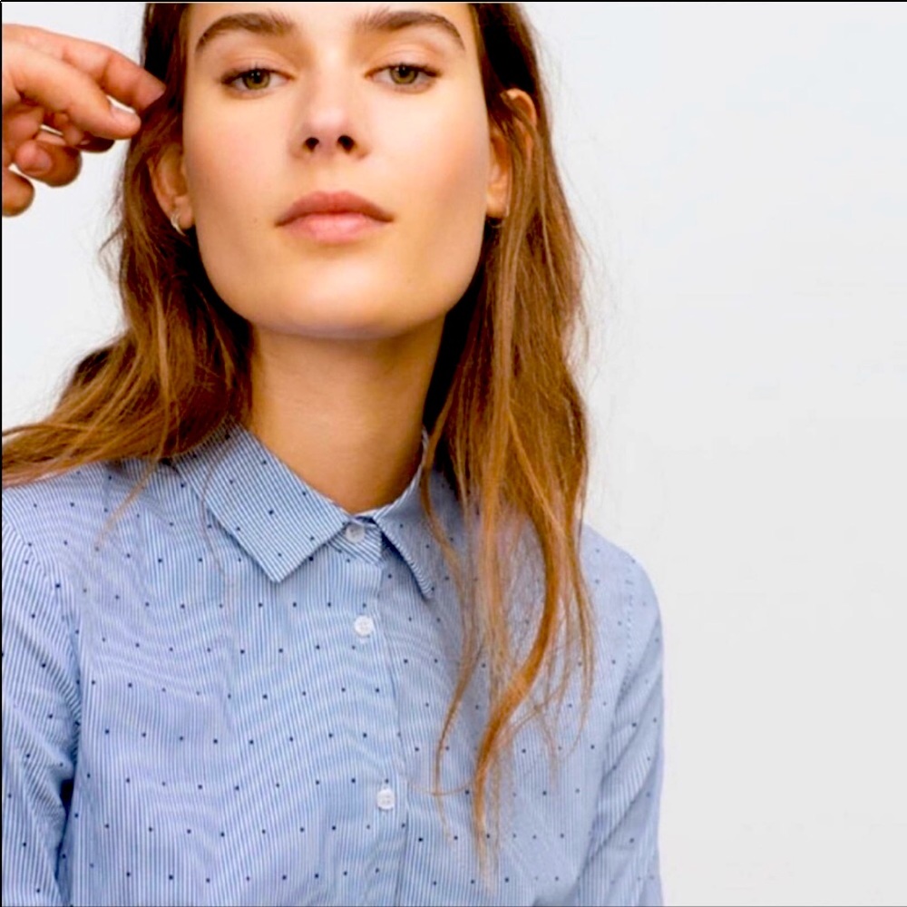 Zara polka dot striped button down shirt Sz L